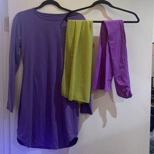 Scooby doo daphne costume - purple dress, green neck tie and purple tights